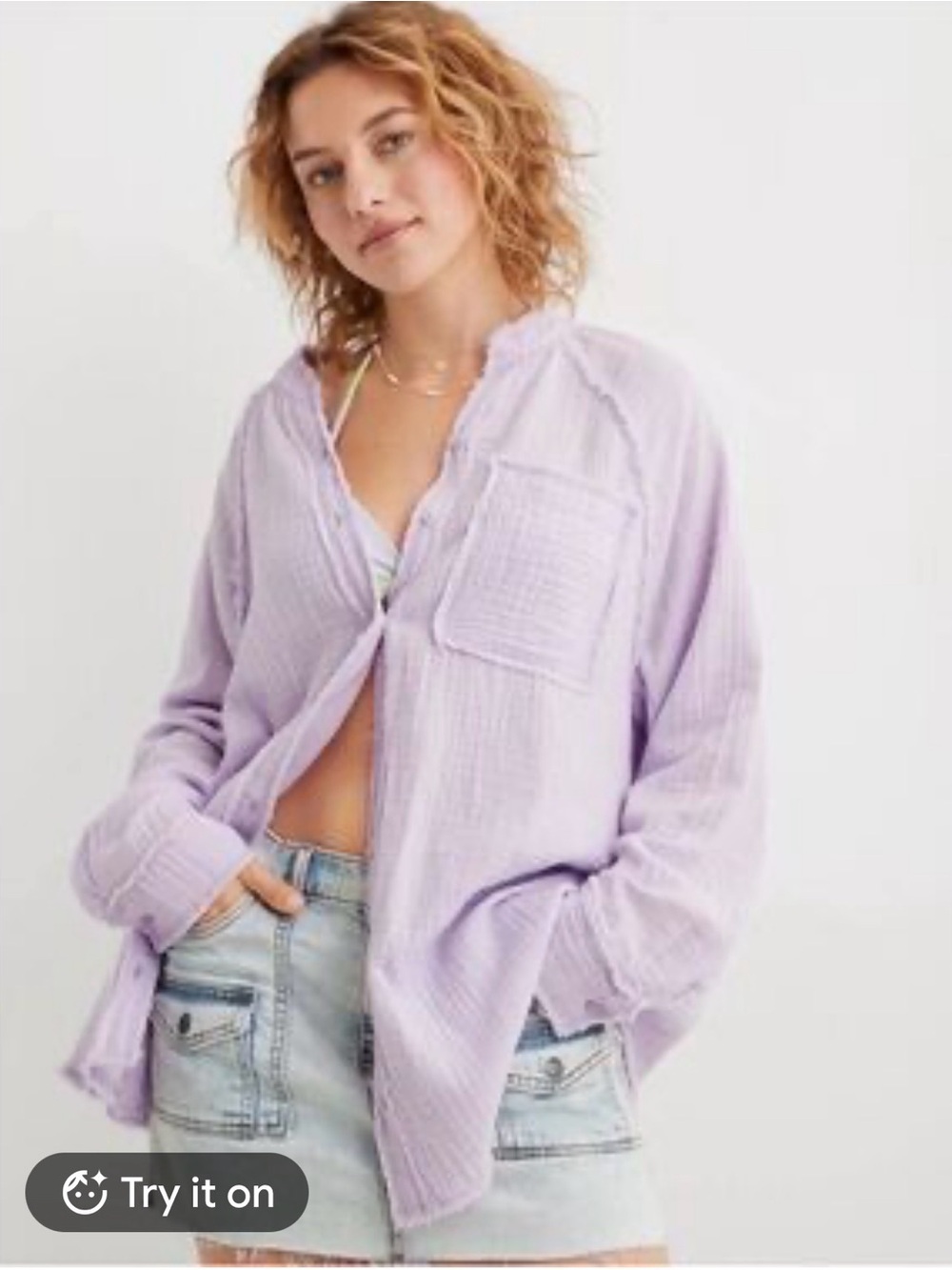 aerie Daybreak triple cloth Lavender striped Button-Down Shirt
